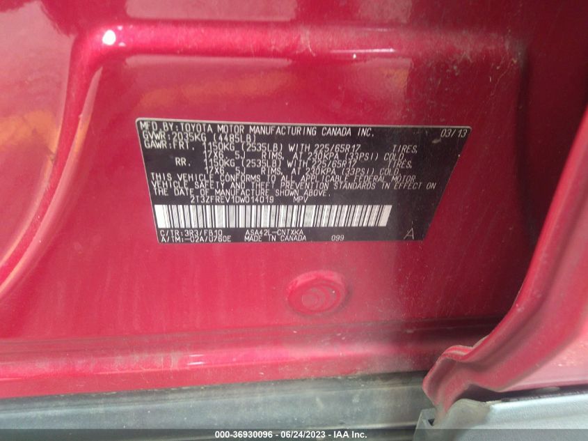 2013 TOYOTA RAV4 LE - 2T3ZFREV1DW014019