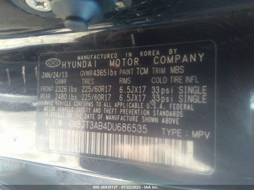 2013 HYUNDAI TUCSON GL - KM8JT3AB4DU686535