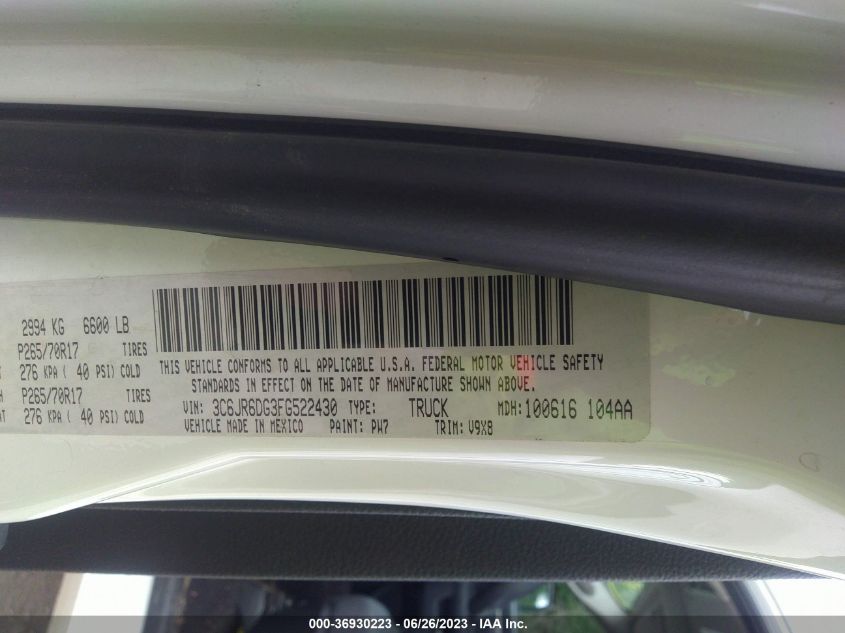 2015 RAM 1500 TRADESMAN - 3C6JR6DG3FG522430