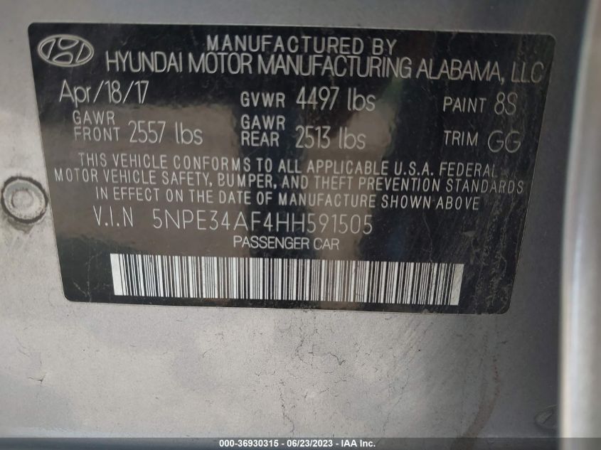 2017 HYUNDAI SONATA SPORT - 5NPE34AF4HH591505
