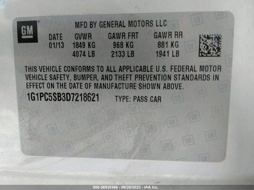 2013 CHEVROLET CRUZE LT - 1G1PC5SB3D7218621