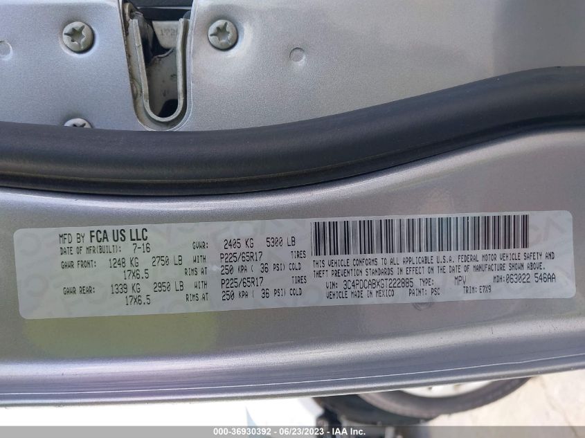 2016 DODGE JOURNEY SE - 3C4PDCABXGT222885