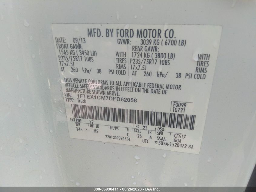 2013 FORD F-150 XL/STX/XLT - 1FTEX1CM7DFD62058