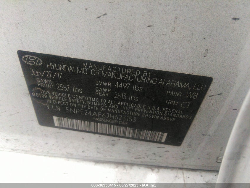 VIN 5NPE24AF6JH623153 2018 HYUNDAI SONATA SE