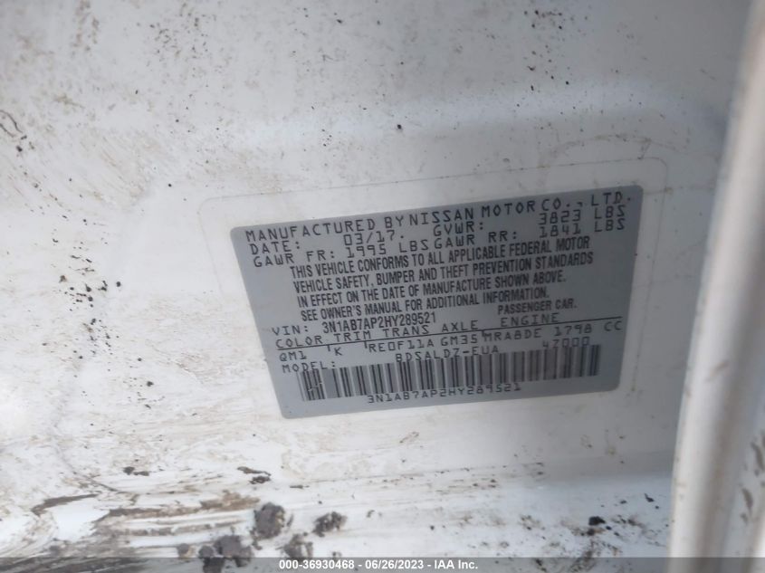 2017 NISSAN SENTRA S/SV/SR/SL - 3N1AB7AP2HY289521