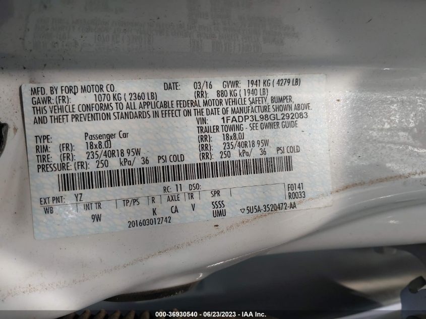 2016 FORD FOCUS ST - 1FADP3L98GL292083
