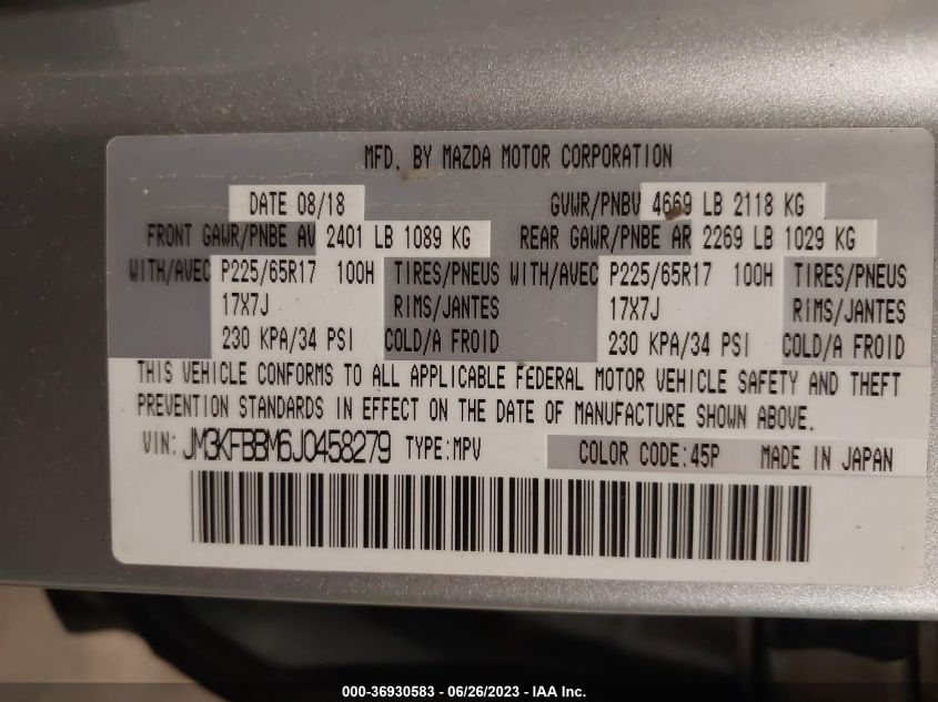 2018 MAZDA CX-5 SPORT - JM3KFBBM6J0458279
