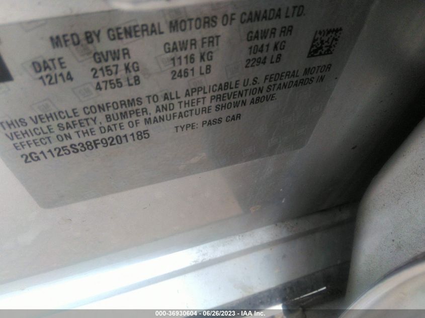 2015 CHEVROLET IMPALA LT - 2G1125S38F9201185