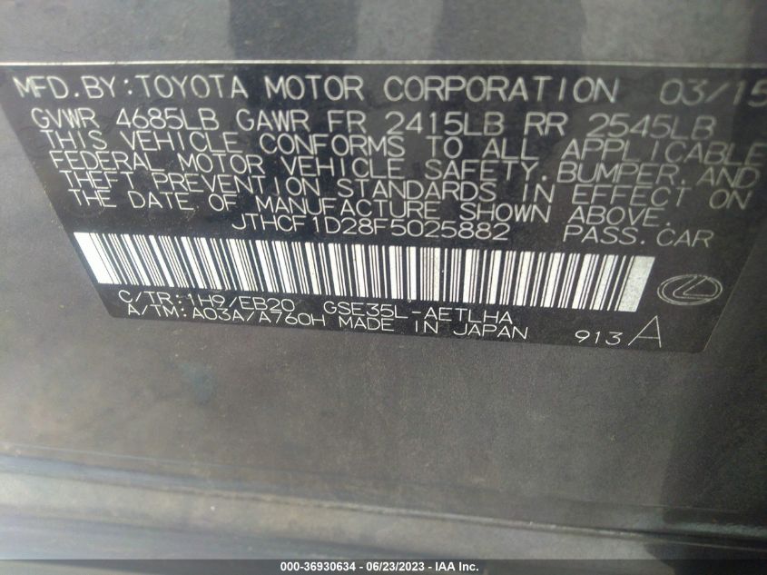 2015 LEXUS IS 250 - JTHCF1D28F5025882