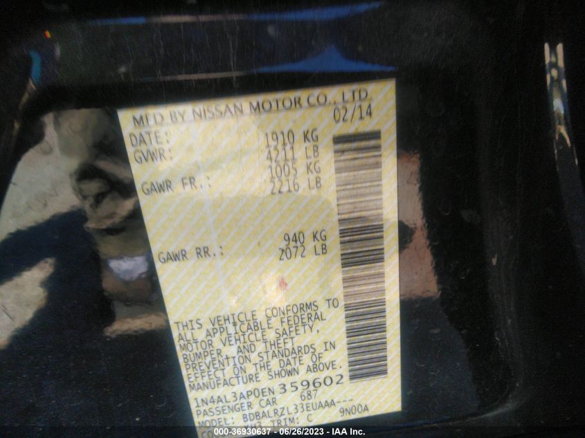 2014 NISSAN ALTIMA 2.5 - 1N4AL3AP0EN359602