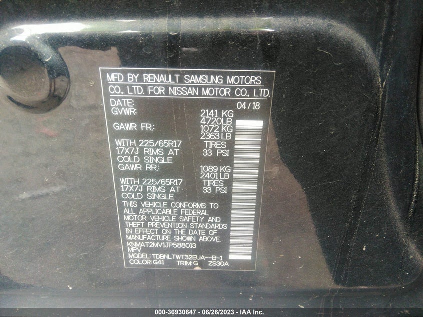 VIN KNMAT2MV1JP588013 2018 NISSAN ROGUE SV