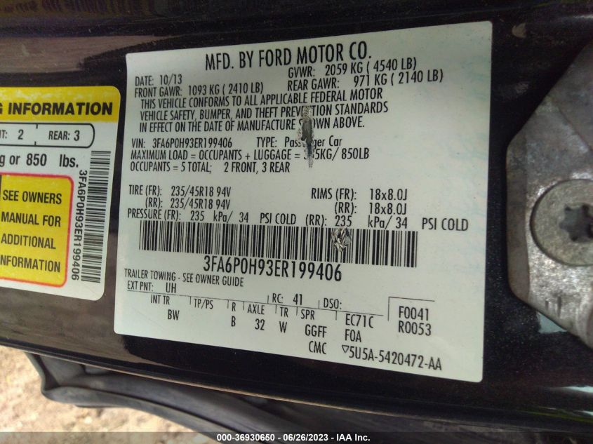 2014 FORD FUSION SE - 3FA6P0H93ER199406