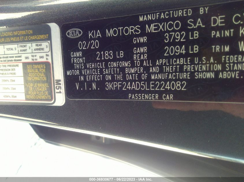 2020 KIA FORTE LXS - 3KPF24AD5LE224082