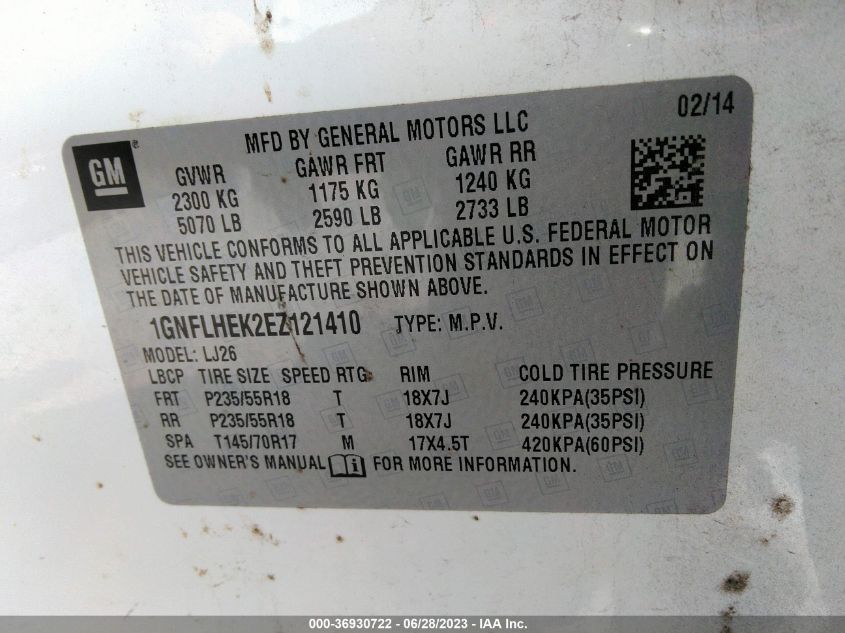 2014 CHEVROLET EQUINOX LTZ - 1GNFLHEK2EZ121410
