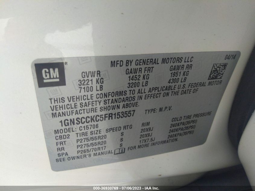 2015 CHEVROLET TAHOE C1500 LTZ - 1GNSCCKC5FR153557