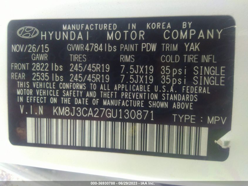 2016 HYUNDAI TUCSON LIMITED - KM8J3CA27GU130871