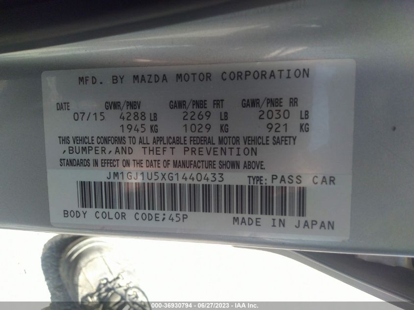 2016 MAZDA MAZDA6 I SPORT - JM1GJ1U5XG1440433