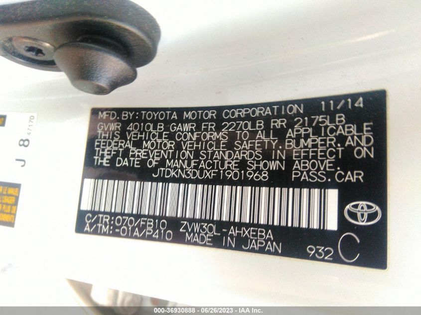 2015 TOYOTA PRIUS FOUR - JTDKN3DUXF1901968