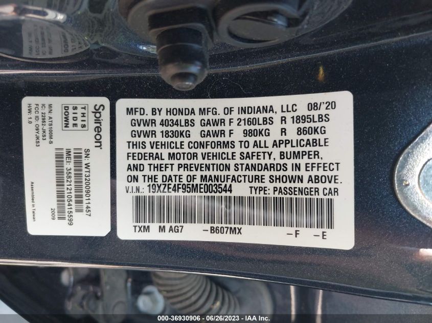 2021 HONDA INSIGHT TOURING - 19XZE4F95ME003544