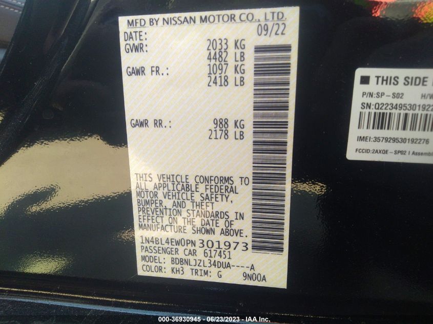 2023 NISSAN ALTIMA 2.5 SL - 1N4BL4EW0PN301973