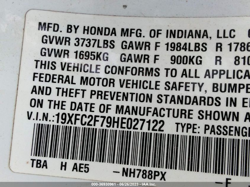 2017 HONDA CIVIC SEDAN EX - 19XFC2F79HE027122