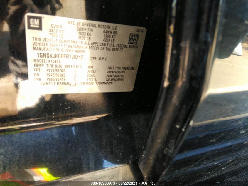 2015 CHEVROLET SUBURBAN LT - 1GNSKJKC8FR198242