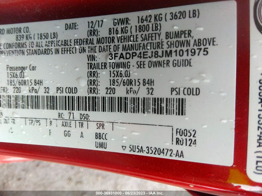 2018 FORD FIESTA SE - 3FADP4EJ8JM101975