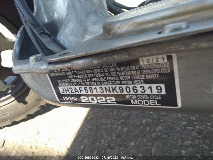 2022 HONDA NPS50 - JH2AF5813NK906319