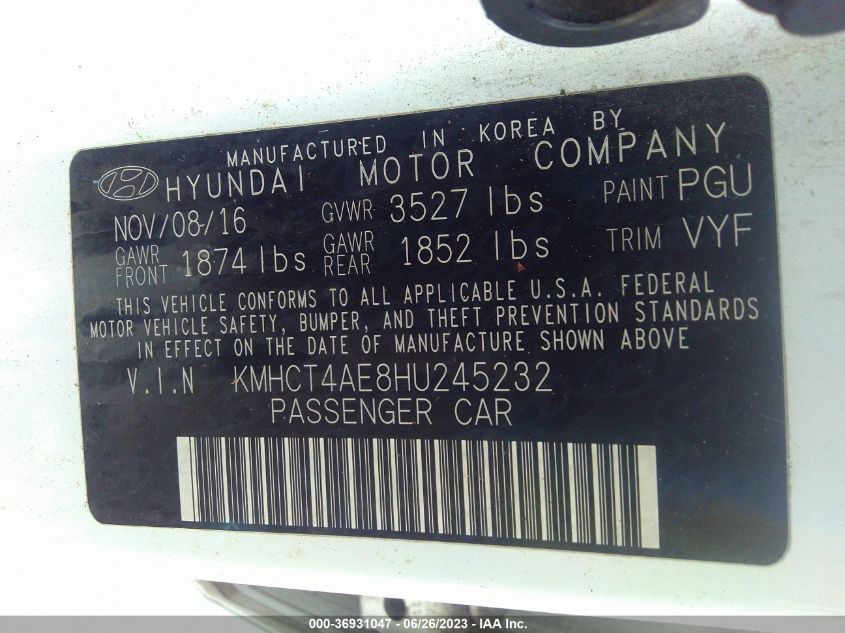 2017 HYUNDAI ACCENT SE - KMHCT4AE8HU245232