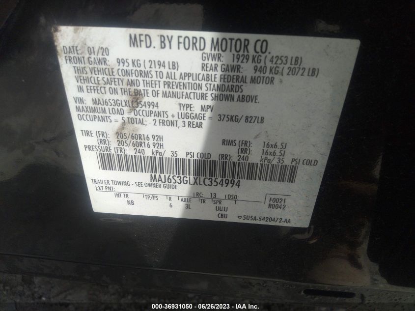 2020 FORD ECOSPORT SE - MAJ6S3GLXLC354994