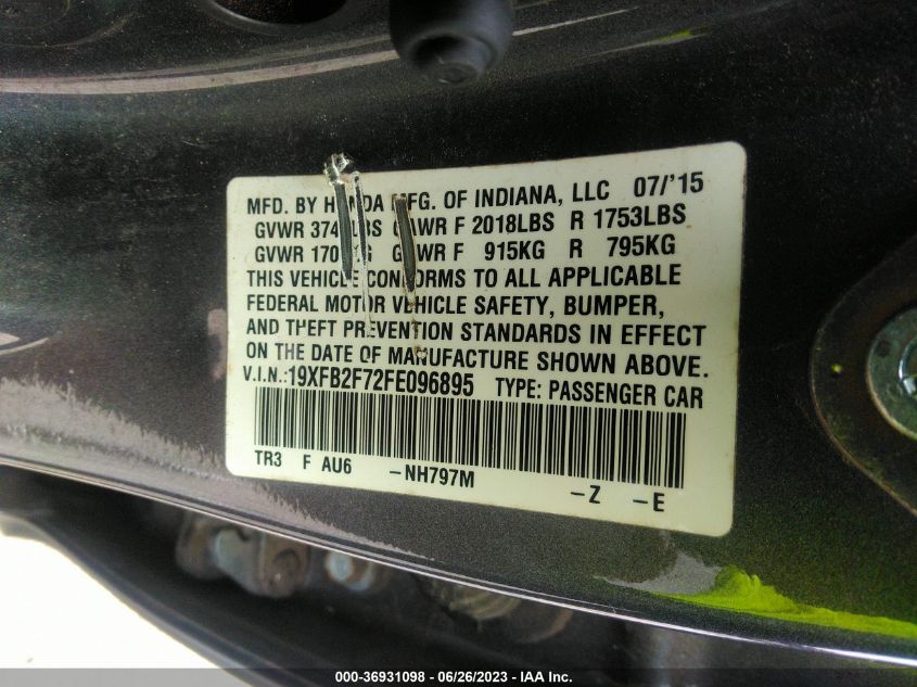 2015 HONDA CIVIC SEDAN SE - 19XFB2F72FE096895