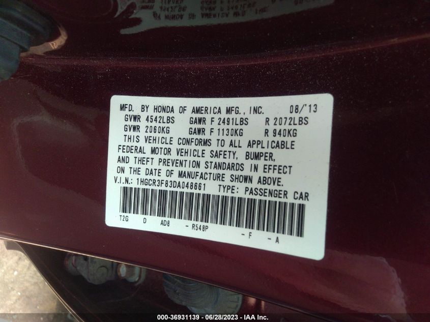 2013 HONDA ACCORD SDN EX-L - 1HGCR3F83DA048661