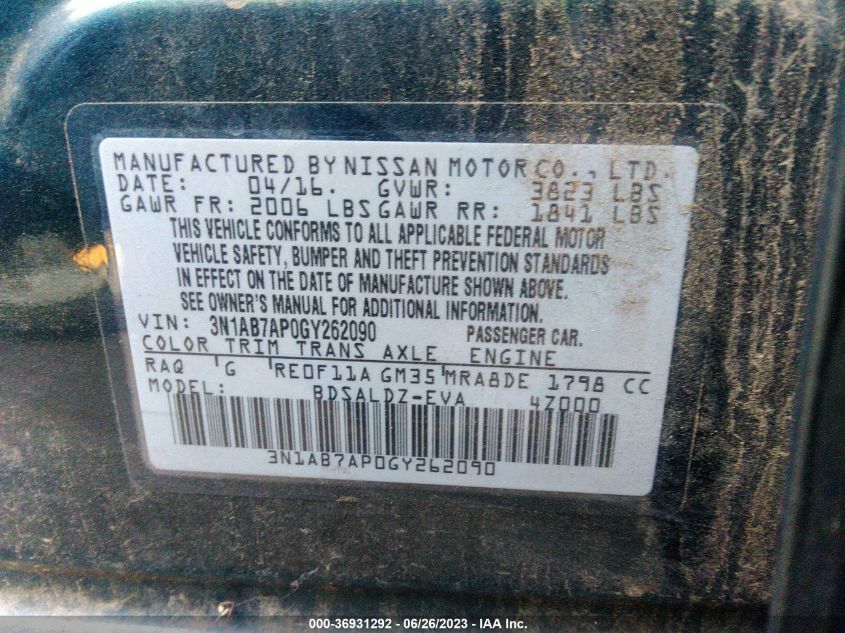 2016 NISSAN SENTRA SV - 3N1AB7AP0GY262090