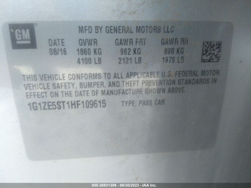 2017 CHEVROLET MALIBU LT - 1G1ZE5ST1HF109615