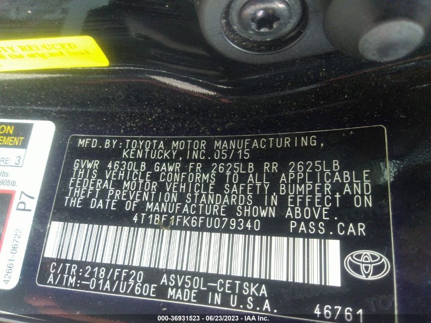 2015 TOYOTA CAMRY LE/XLE/SE/XSE - 4T1BF1FK6FU079340
