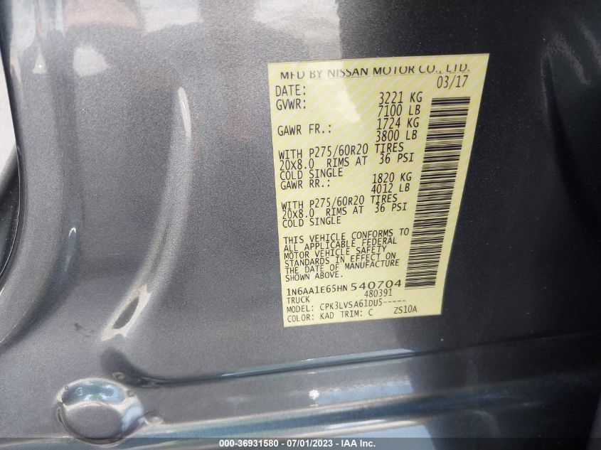 2017 NISSAN TITAN SL - 1N6AA1E65HN540704