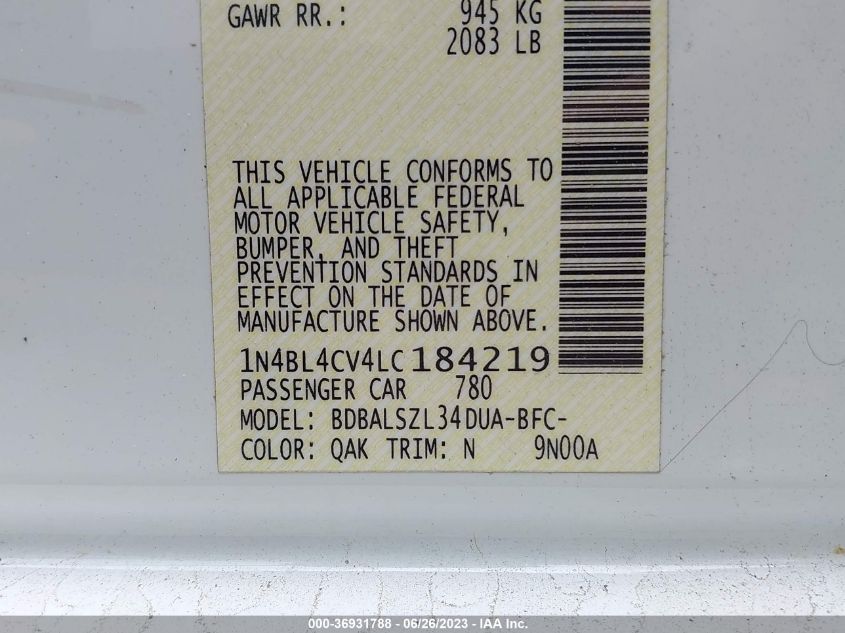 2020 NISSAN ALTIMA 2.5 SR - 1N4BL4CV4LC184219