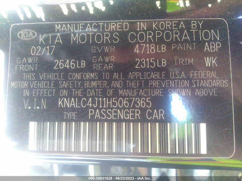 2017 KIA CADENZA PREMIUM - KNALC4J11H5067365