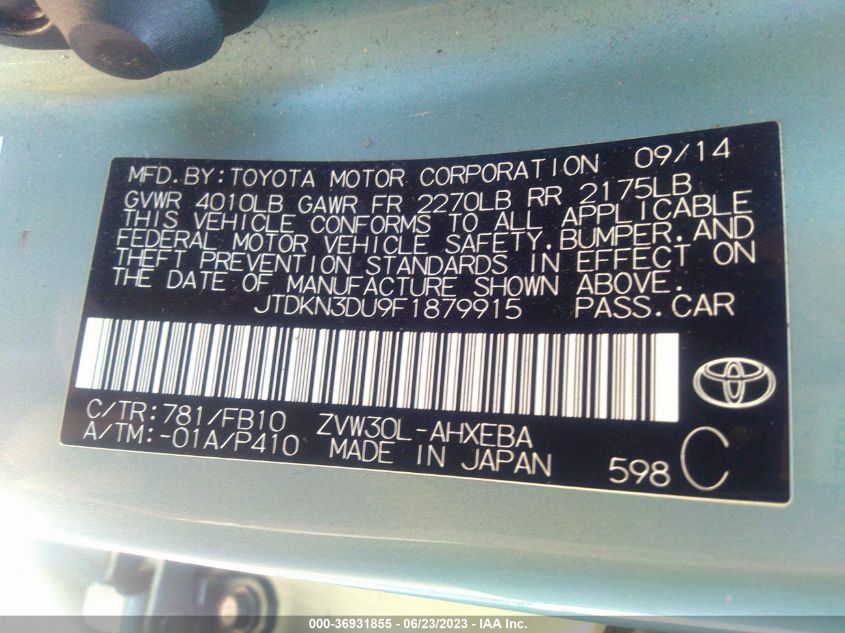 2015 TOYOTA PRIUS FOUR - JTDKN3DU9F1879915