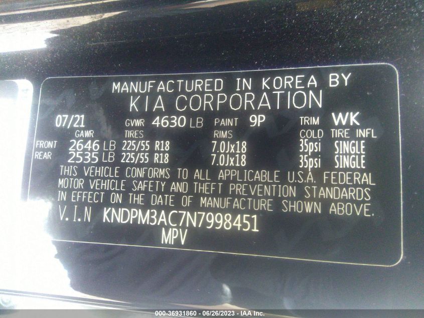 2022 KIA SPORTAGE LX - KNDPM3AC7N7998451