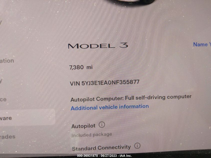 2022 TESLA MODEL 3 - 5YJ3E1EA0NF355877