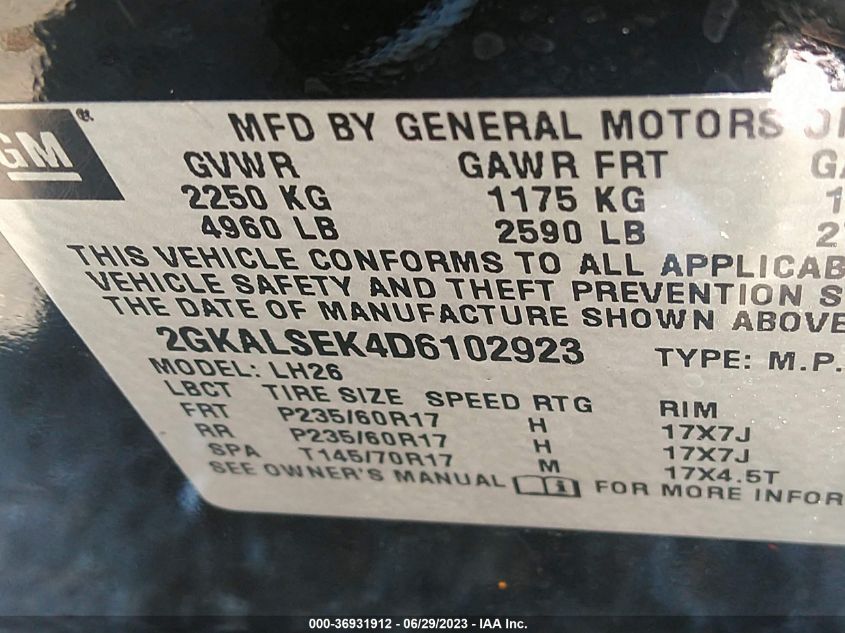 2013 GMC TERRAIN SLE - 2GKALSEK4D6102923