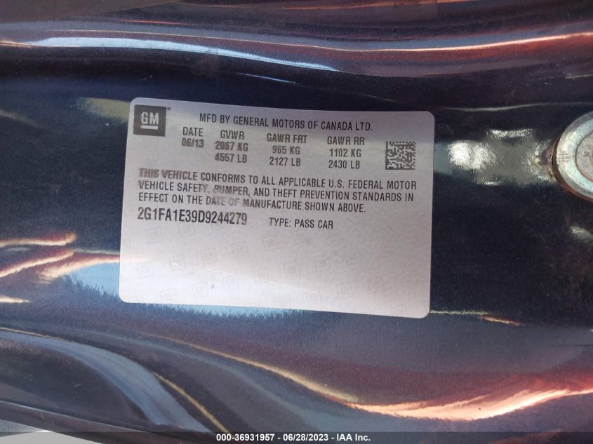 2013 CHEVROLET CAMARO LS - 2G1FA1E39D9244279