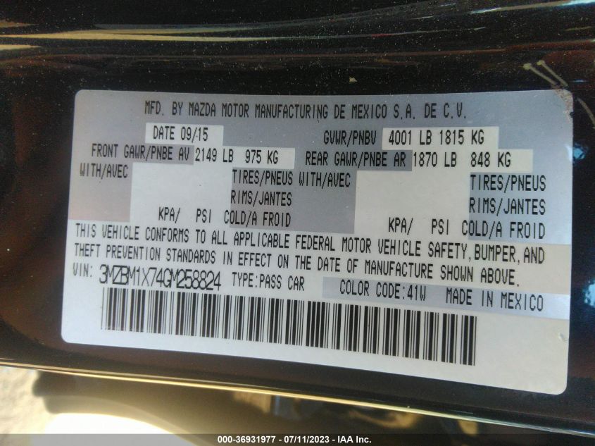2016 MAZDA MAZDA3 I GRAND TOURING - 3MZBM1X74GM258824