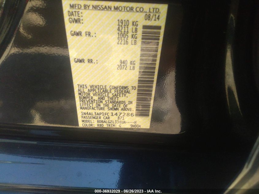 2015 NISSAN ALTIMA 2.5 S - 1N4AL3AP1FC147286