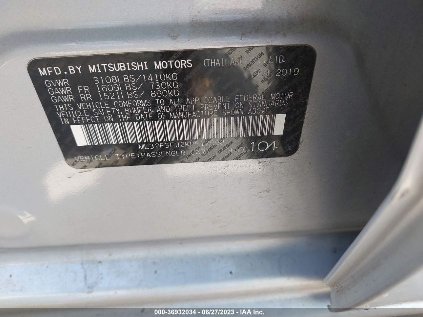 2019 MITSUBISHI MIRAGE G4 ES/RF - ML32F3FJ2KHF12958