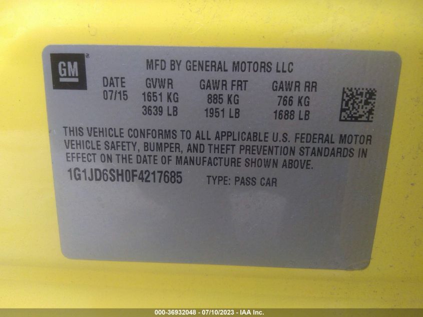 2015 CHEVROLET SONIC LT - 1G1JD6SH0F4217685