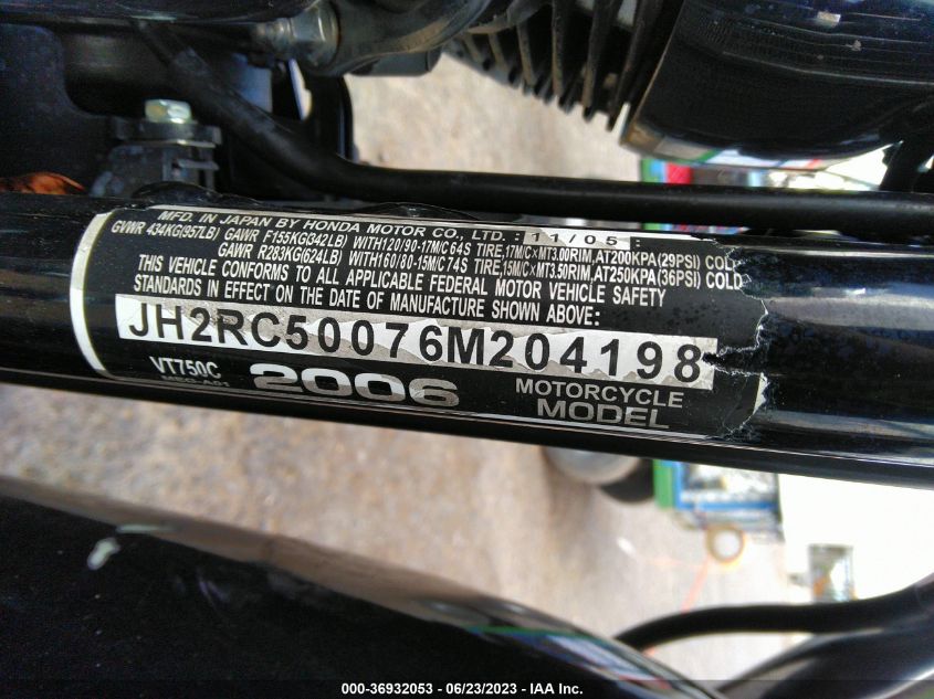 2006 HONDA VT750 C JH2RC50076M204198