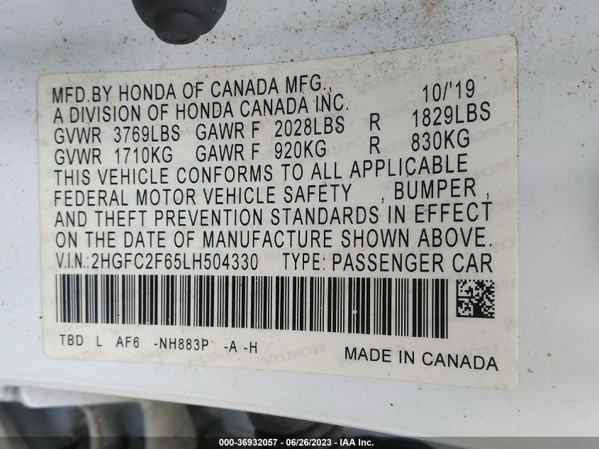2020 HONDA CIVIC SEDAN LX - 2HGFC2F65LH504330