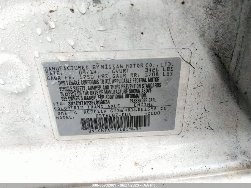 2015 NISSAN VERSA SV - 3N1CN7AP3FL859634